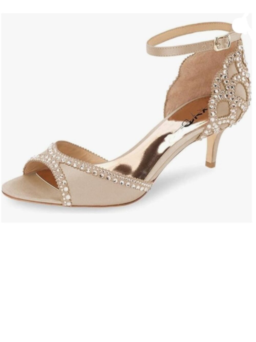 XYD Champagne Sandals, Chic Peep Toe, D'Orsay Kitten Low Heels, Rhinestone Shoes